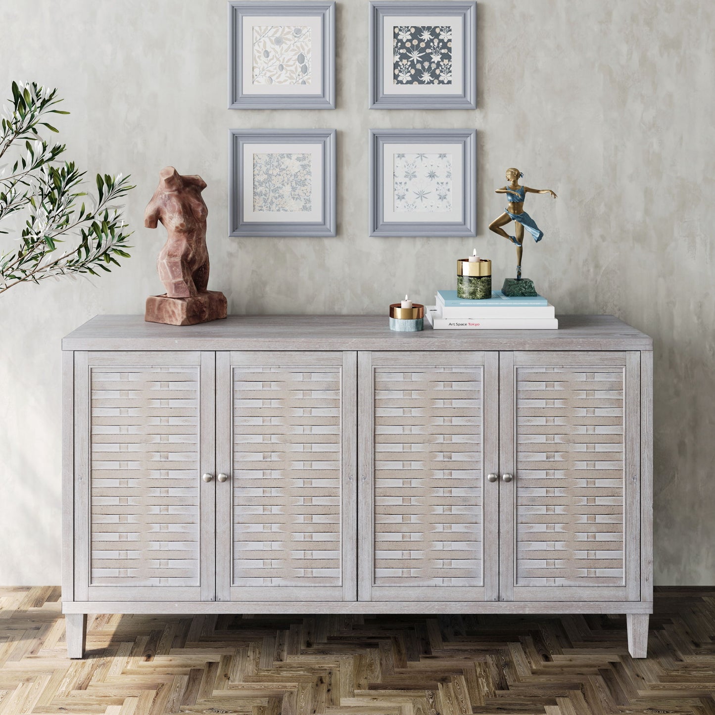 Accent Cabinet 4 Door Wooden Cabinet Sideboard Buffet Server Cabinet Storage Cabinet, For Living Room, Entryway, Hallway, Office, Kitchen And Dining Room - Natural Wood Wash