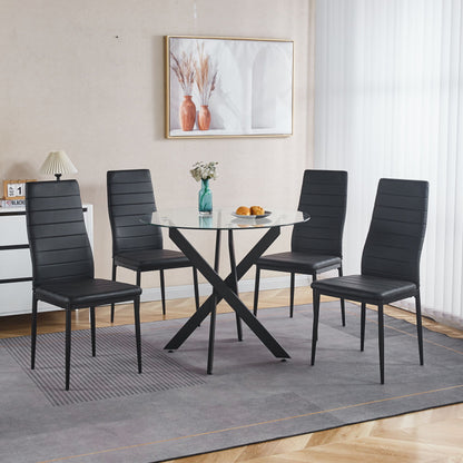 Dining Table With Cross Metal Leg And Tempered Glass, Modern Space Saving Kitchen Table For Living Room