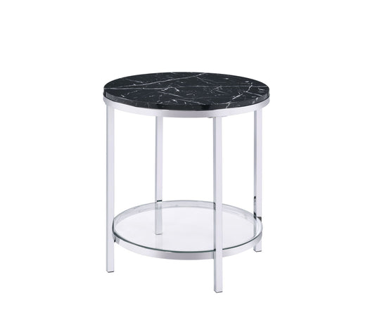 Virlana - Faux Marble Top End Table - Black / Chrome