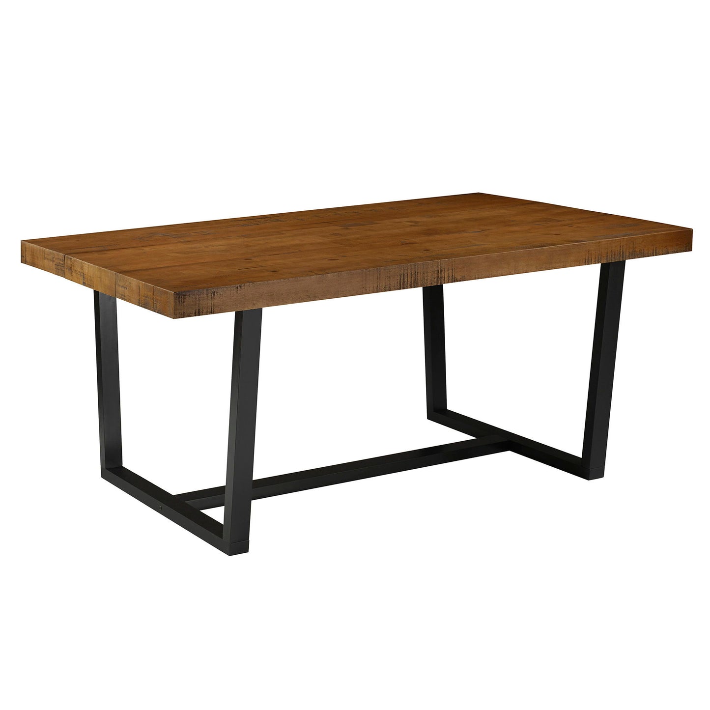 Modern Distressed Solid Wood And Metal Open Frame Dining Table