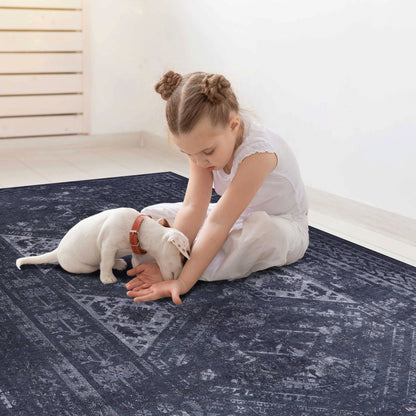 2' x 3' Machine Washable Area Rugs, Low-Pile, Non-Slip, Non-Shedding, Foldable, Kid & Pet Friendly - Black / Gray