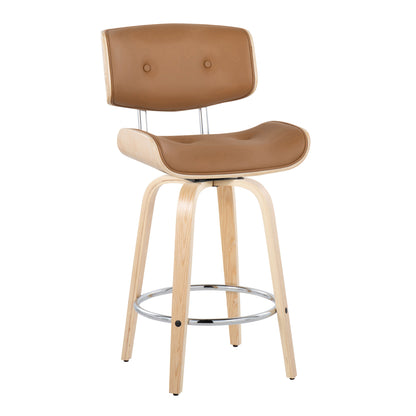 Lombardi - Mid Century Modern Fixed Height Counter Stool With Swivel With Round Footrest (Set of 2)