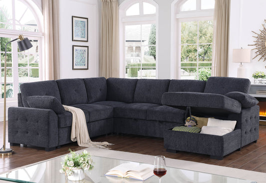 Nyhan - Upholstered Corner Sectional With Pull Out Loveseat And Storaged Chaise