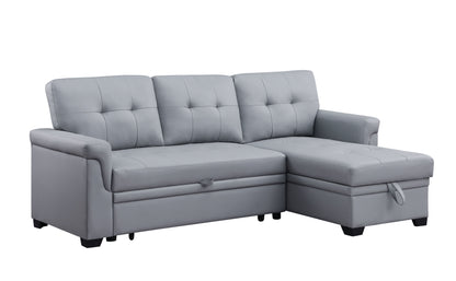 Lexi - Vegan Leather Modern Reversible Sleeper Sectional Sofa With Storage Chaise