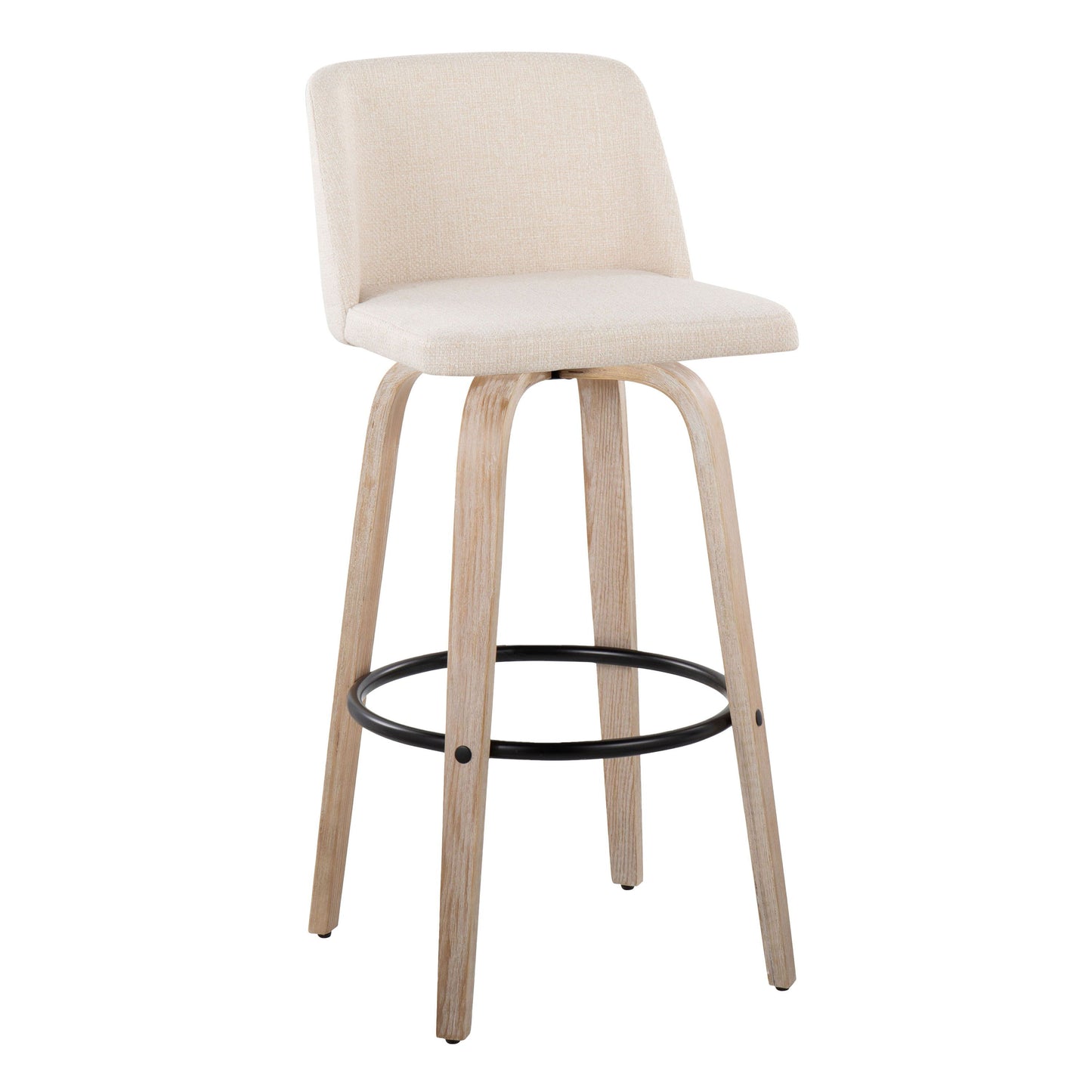 Toriano - Mid-Century Modern Fixed Height BarStool With Round Footrest (Set of 2)