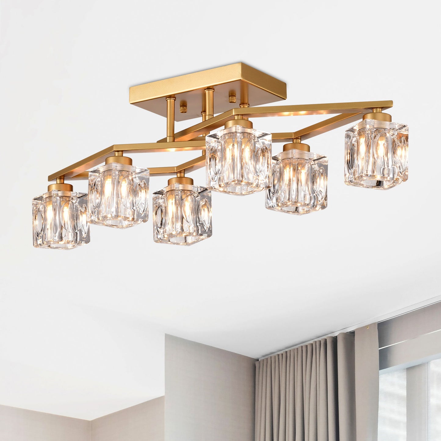 6 Light Crystal Ceiling Light For Dining Room, Modern Ceiling Lamp With Light Fixture For Entryway, Lobby, Kitchen, Bedroom, Living Room, Conference Room, (6*G9 Bulbs Included)