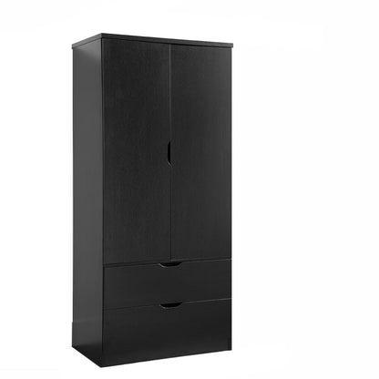 Wardrobe With Two Doors, Two Drawers - Black