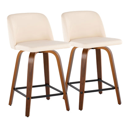 Toriano - Mid Century Modern Fixed Height Counter Stool With Swivel With Square Footrest (Set of 2)