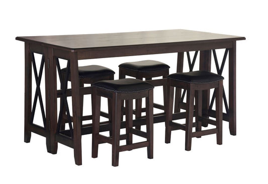 Drop Leaf Table With 4 Stools - Dark Brown