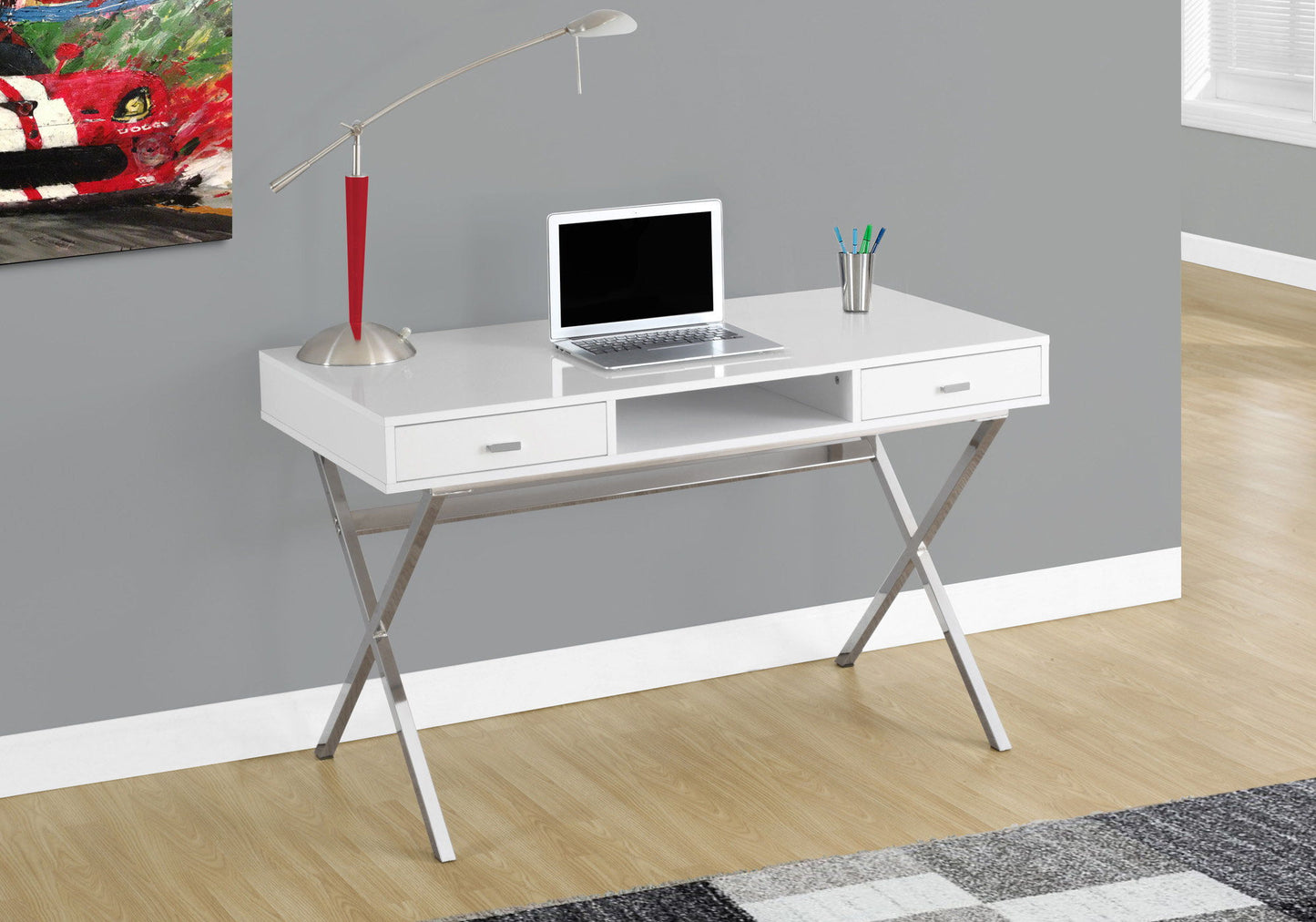 Computer Desk For Home Office, Laptop, Storage Drawers, Glossy Contemporary & Modern