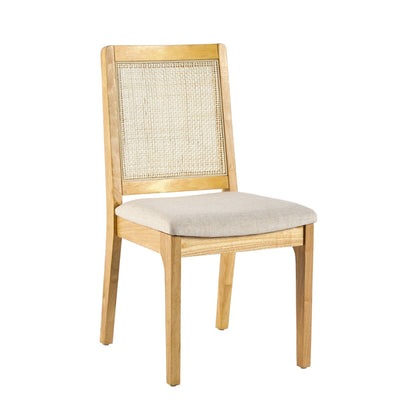 Modern Solid Wood Dining Chair With Rattan Inset Back (Set of 2)