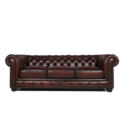 Traditional Tufted Leather Chesterfield Nailhead Sofa - Brown