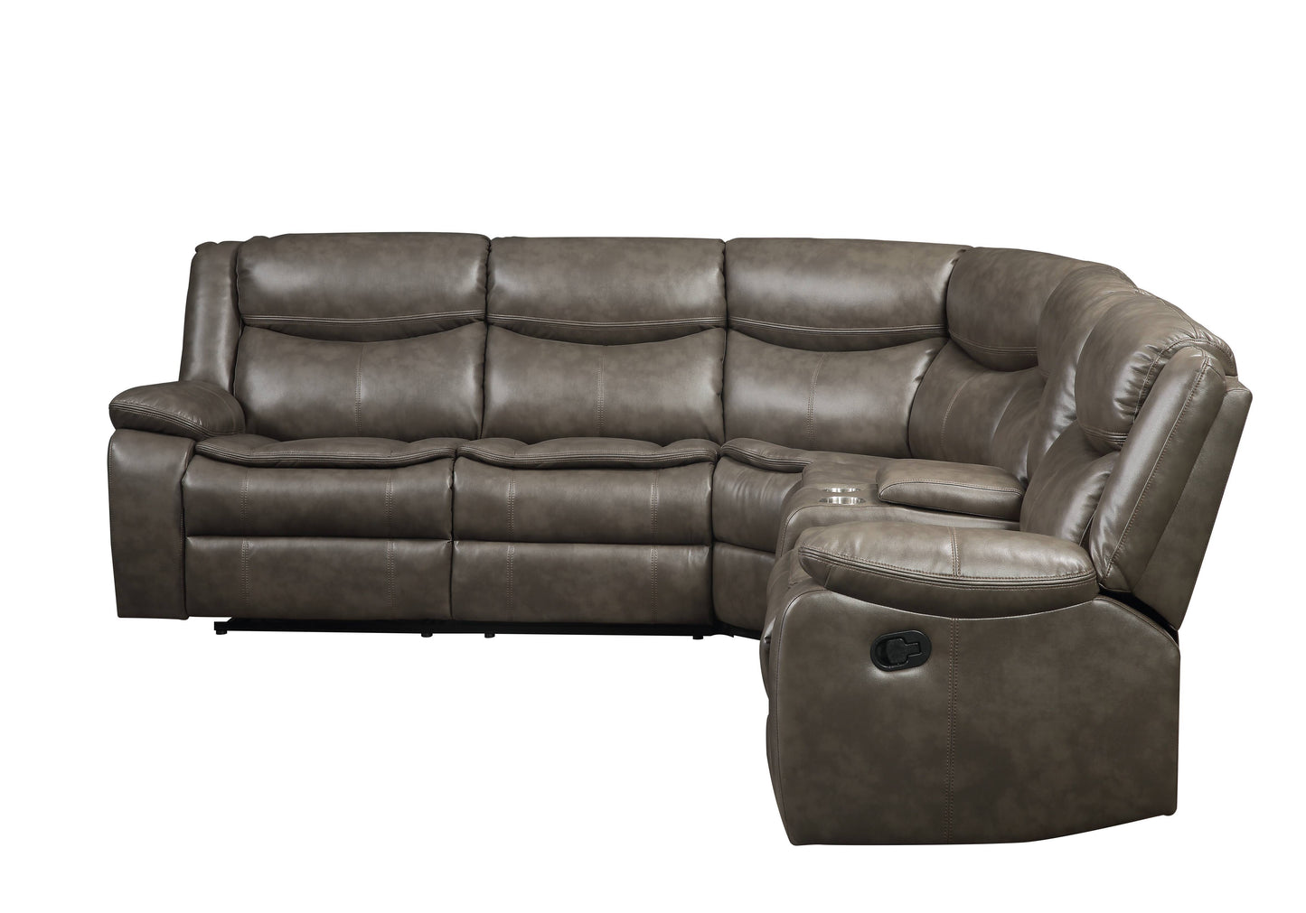 Tavin - Faux Leather Manual Recliner Sectional Sofa With Cupholder Console - Taupe