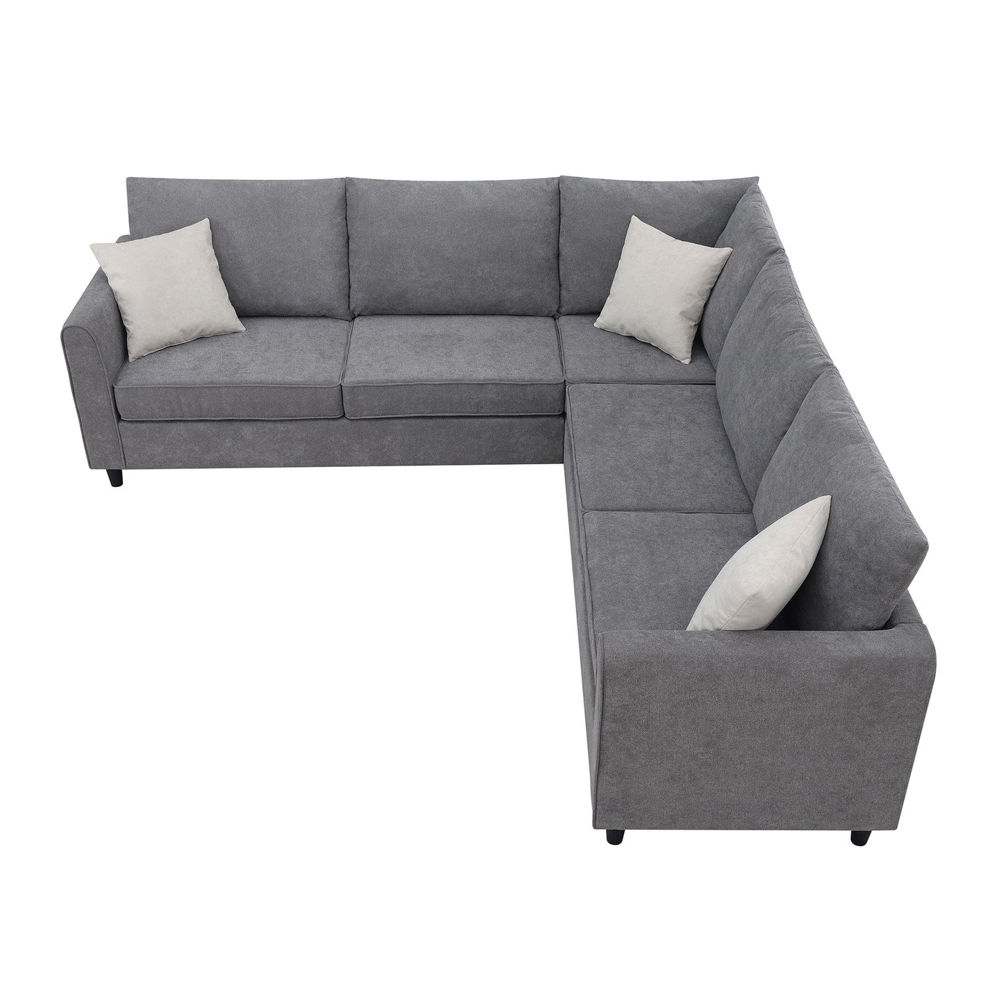 Modern Upholstered Living Room Sectional Sofa, L Shape Furniture Couch With 3 Pillows - Gray