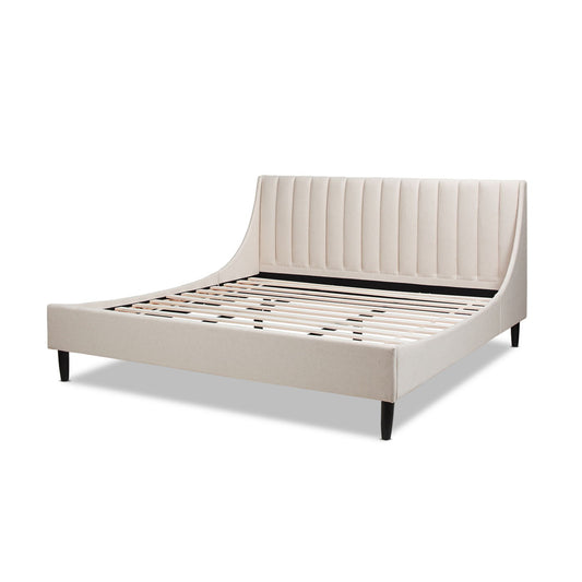 Aspen - King Vertical Tufted Headboard Platform Bed Set - Light Beige