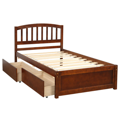 Platform Storage Bed Wood Bed Frame With Two Drawers And Headboard