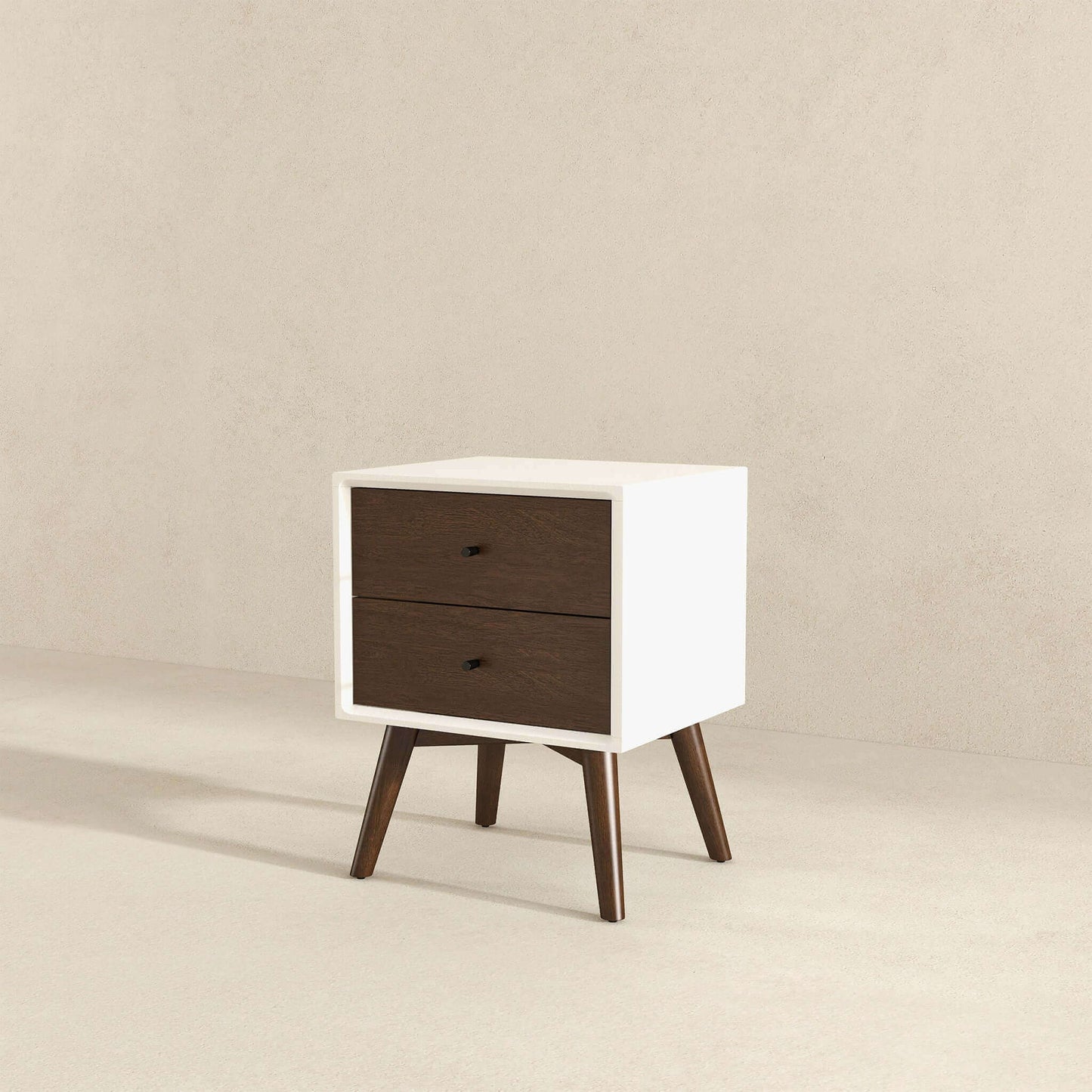 Caroline - Mid-Century Modern Style White Night Stand 2 Drawer