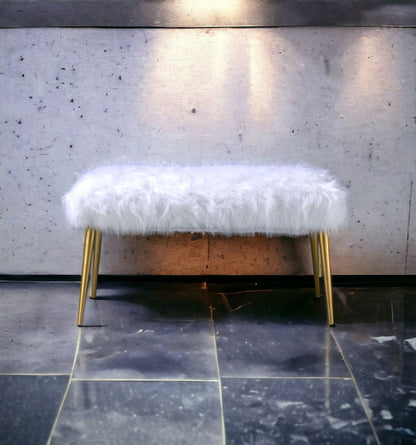 Bagley II - Faux Fur Bench - White / Gold