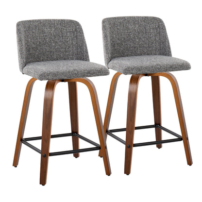 Toriano - Mid Century Modern Fixed Height Counter Stool With Swivel With Square Footrest (Set of 2)