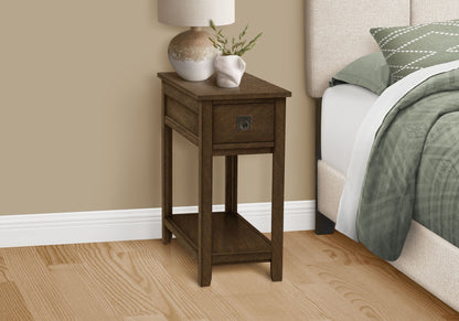 Accent End Table, 2 Tier, Narrow, Lamp, Storage Drawer, Charming Design