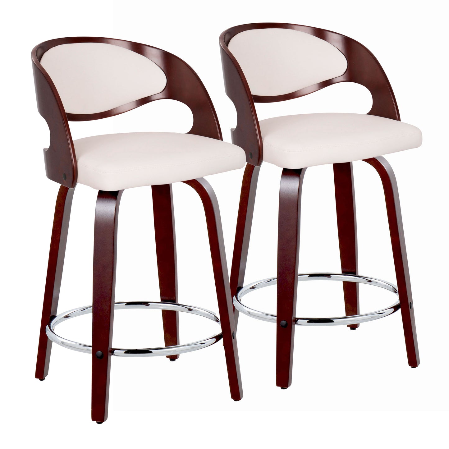 Pino - Mid Century Modern Fixed Height Barstool With Swivel With Round Footrest (Set of 2)