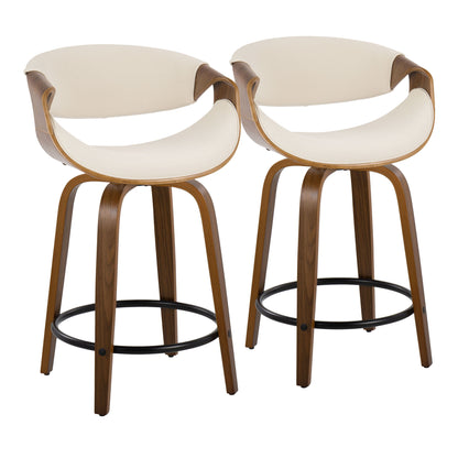 Curvini Mid - Century Modern Fixed Height Counter Stool With Swivel (Set of 2)