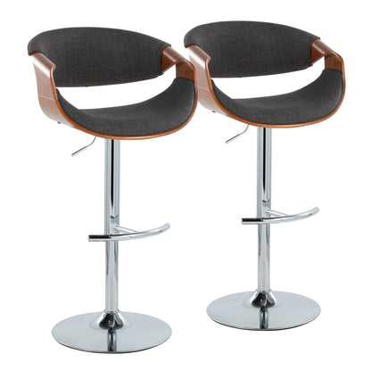 Curvo - Mid Century Modern Adjustable Barstool With Swivel With Rounded T Footrest (Set of 2)