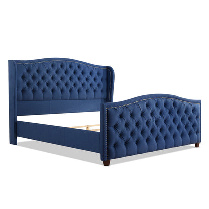 Marcella - King Upholstered Shelter Headboard Bed Set - Dark Sapphire Blue