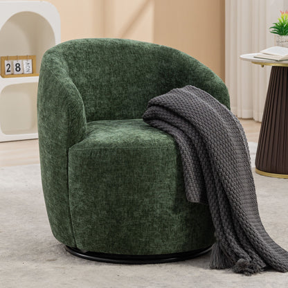 Chenille Fabric Swivel Accent Armchair Barrel Chair With Powder Coating Metal Ring