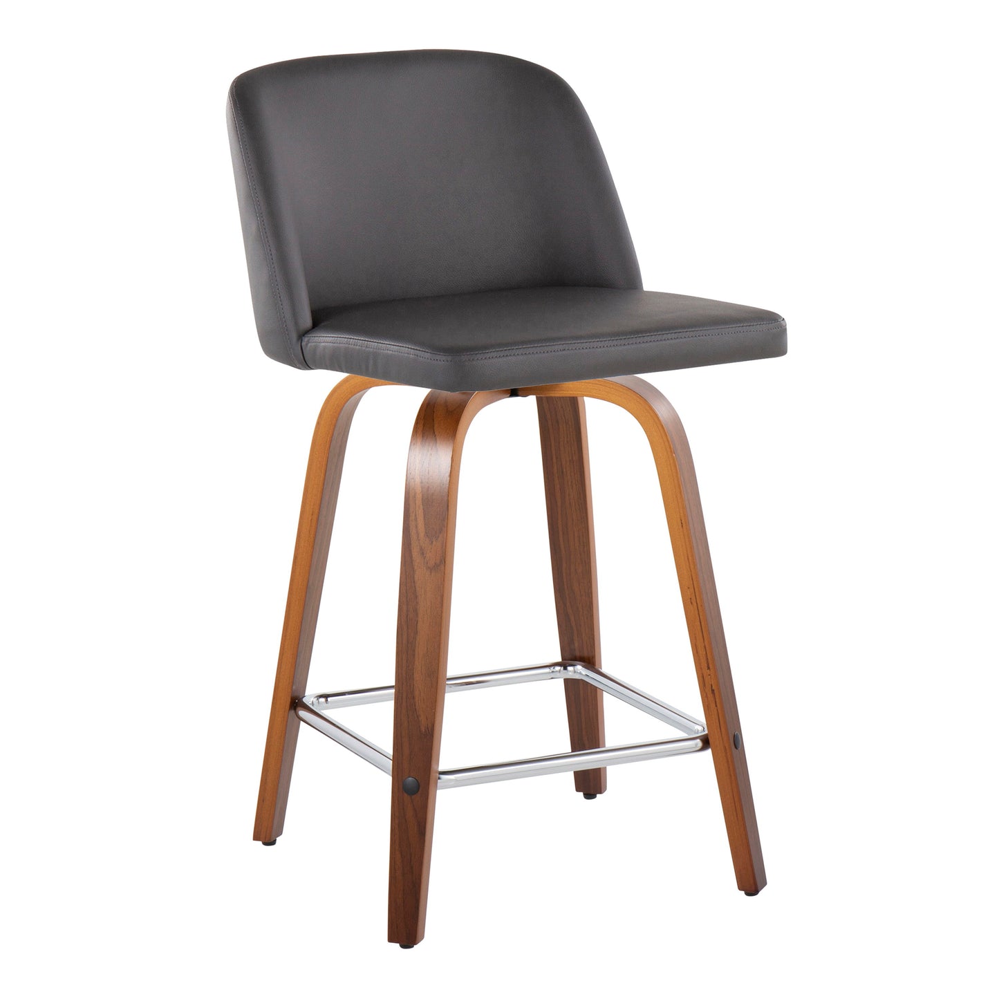 Toriano - Mid Century Modern Fixed Height Counter Stool With Swivel And Square Footrest (Set of 2)