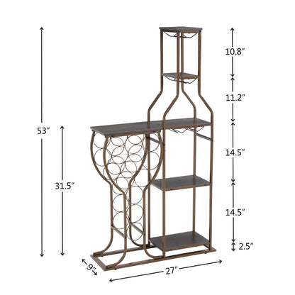 11 Bottle Wine Bakers Rack, 5 Tier Freestanding Wine Rack With Hanging Wine Glass Holder And Storage Shelves, Wine Storage Home Bar For Liquor And Wine Storage for Kitchen, Dining Room