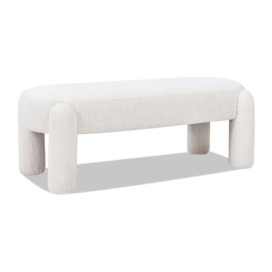 Hugo - Oval Fully Upholstered Bench - Milk Cream White