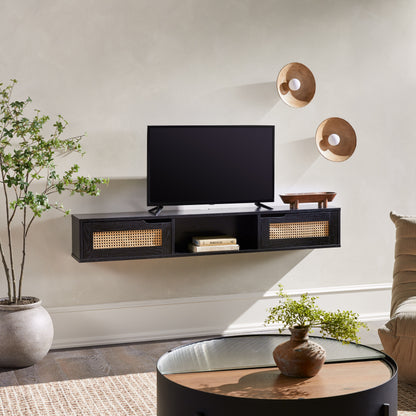 Modern Rattan Door Floating TV Stand For TVs Up To 65"