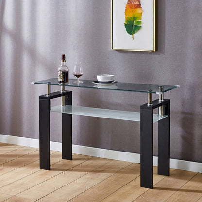 MDF Console Table, Tempered Glass Top, Modern Foyer Area Table - Black