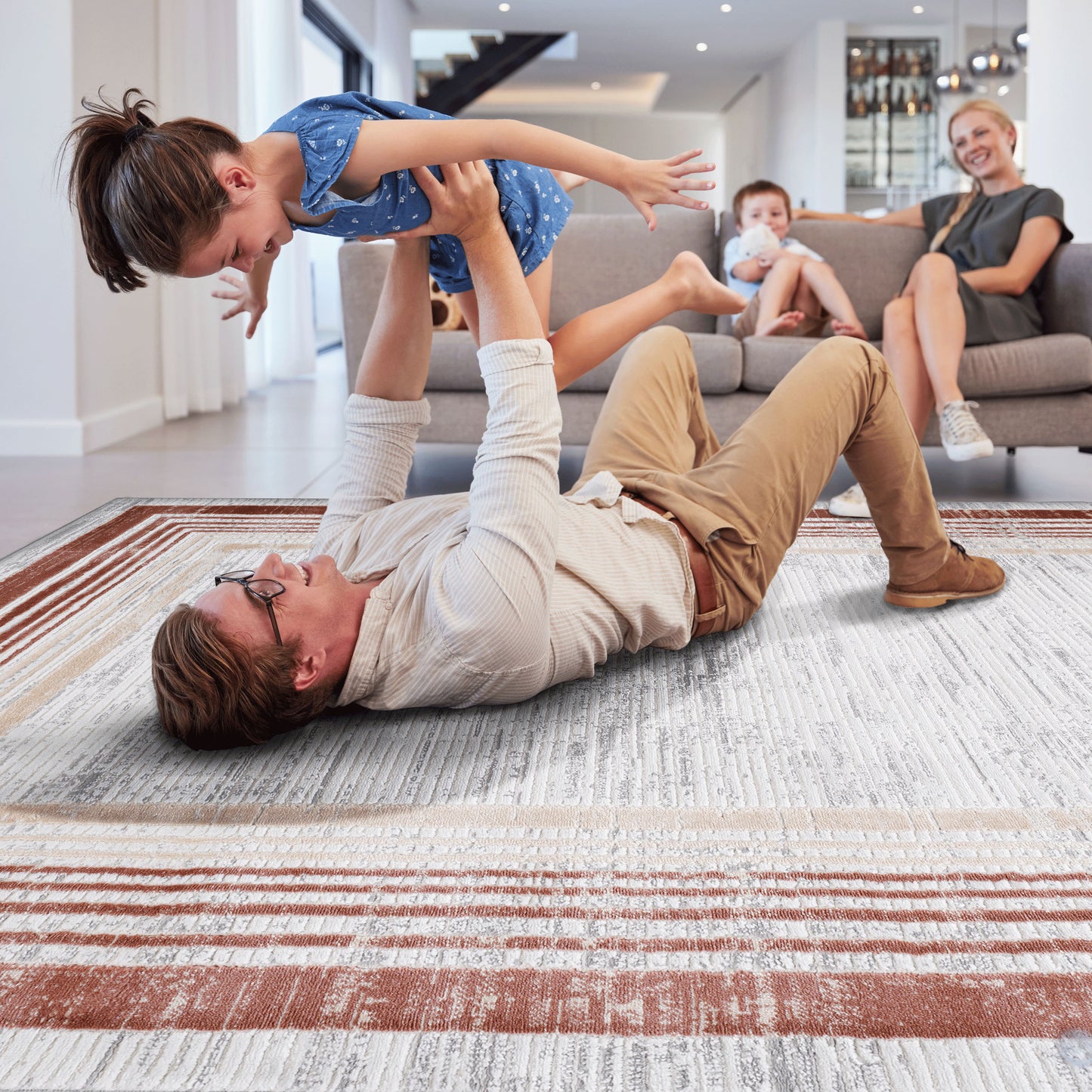 Bordered Non-Shedding Living Room Bedroom Dining Home Office Stylish And Stain Resistant Area Rug