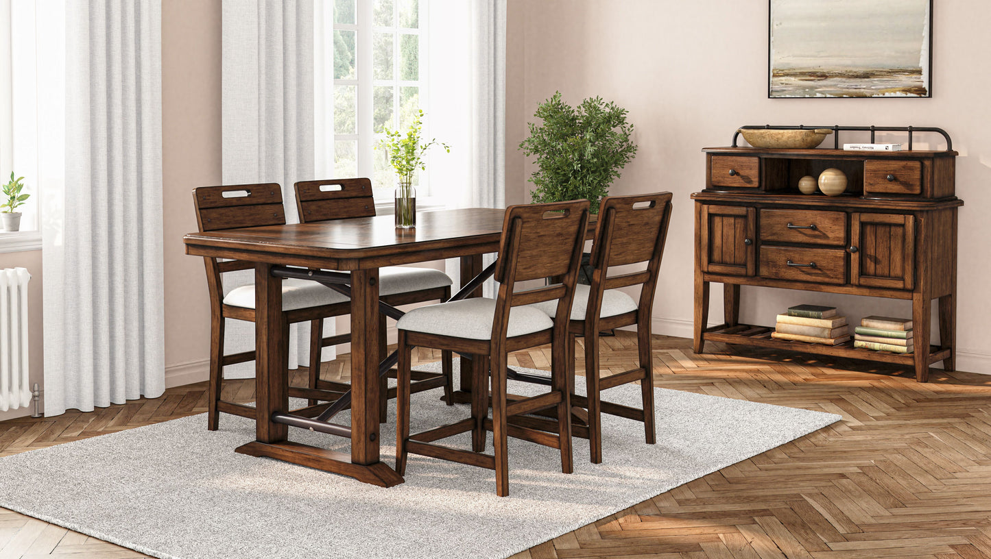 Casual Counter Height Double Pedestal Dining Table - Brown