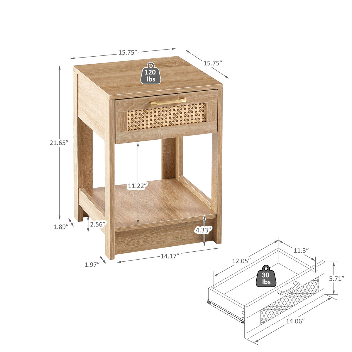 15.75" Rattan End Table With Drawer, Modern Nightstand, Side Table For Living Room, Bedroom