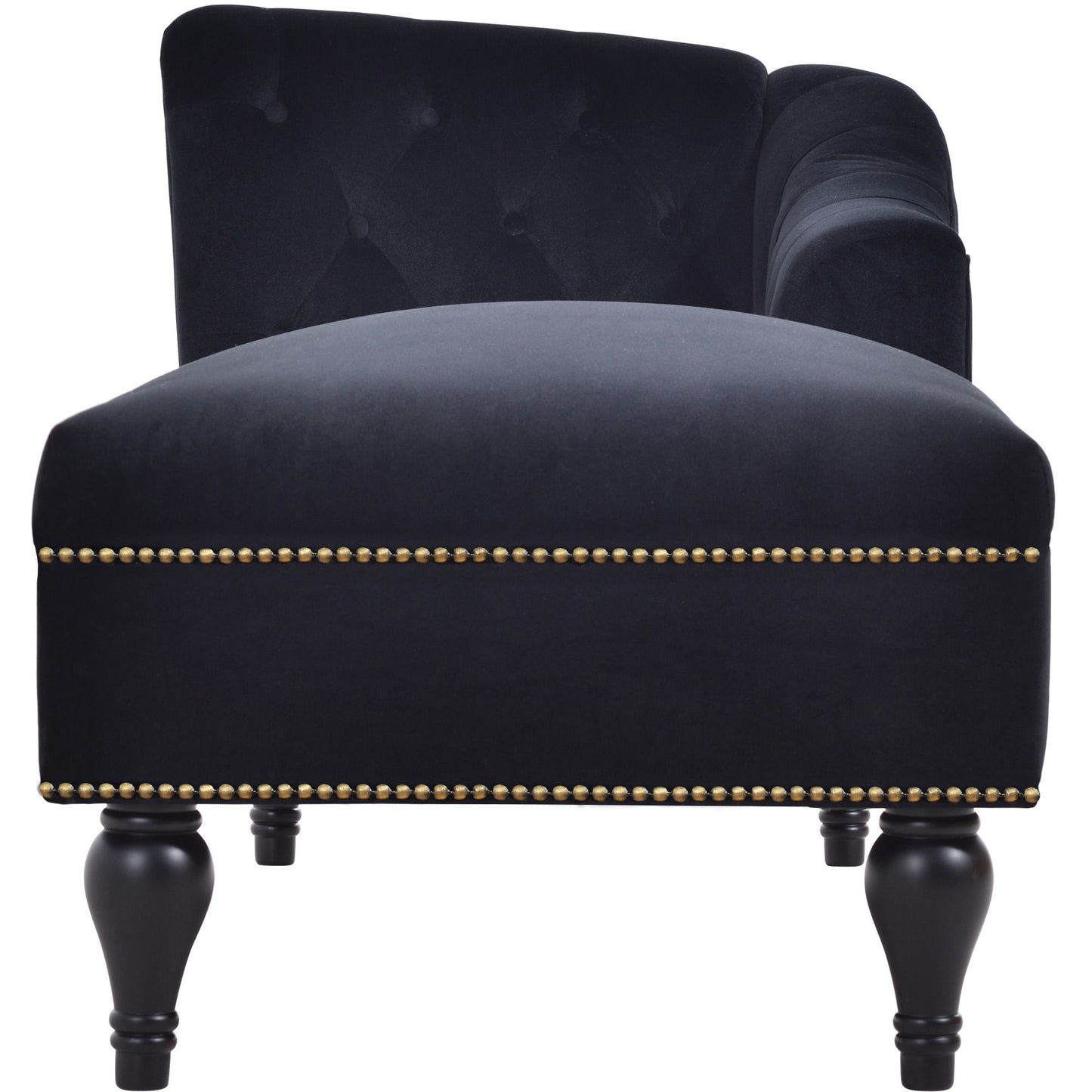 Velvet Chaise Lounge, Button Tufted Right Arm Facing Lounge Chair With Nailhead Trim For Living Room - Black