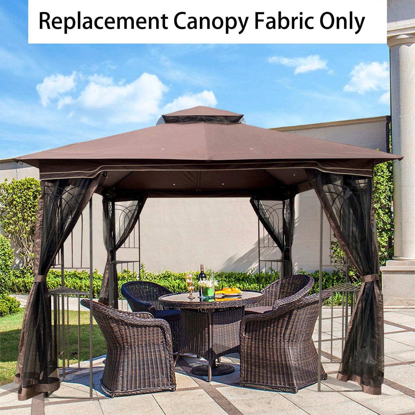 Patio Double Roof Gazebo Replacement Canopy Top Fabric