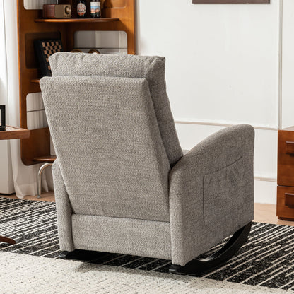 Accent Rocking Chair & Footrest High Back Rubber Wood Rocking Legs Bedroom Living Space - Gray