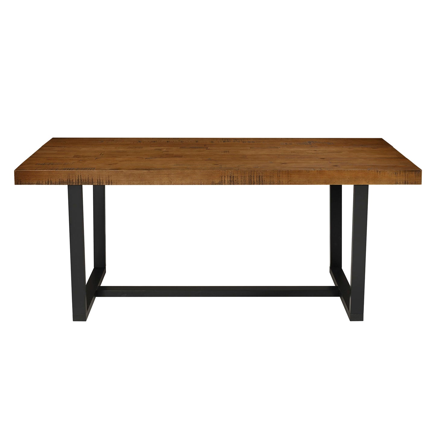 Modern Distressed Solid Wood And Metal Open Frame Dining Table