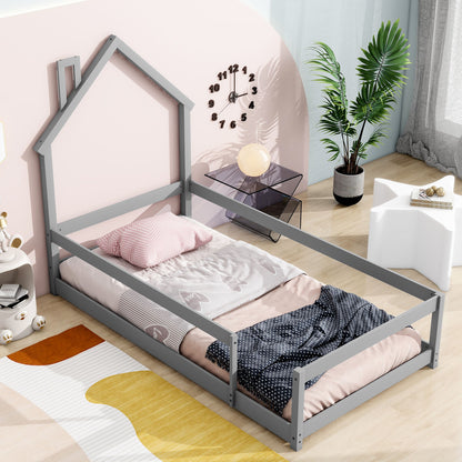 Wood Bed With House Shaped Headboard Floor Bed With Fences