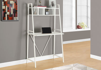 Computer Desk For Home Office, Laptop, Leaning, Storage Shelves, Contemporary & Modern - White