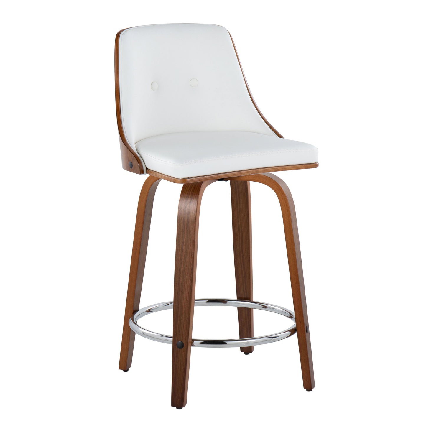 Gianna - Mid-Century Modern Fixed Height Stool With Swivel With Round Footrest (Set of 2)