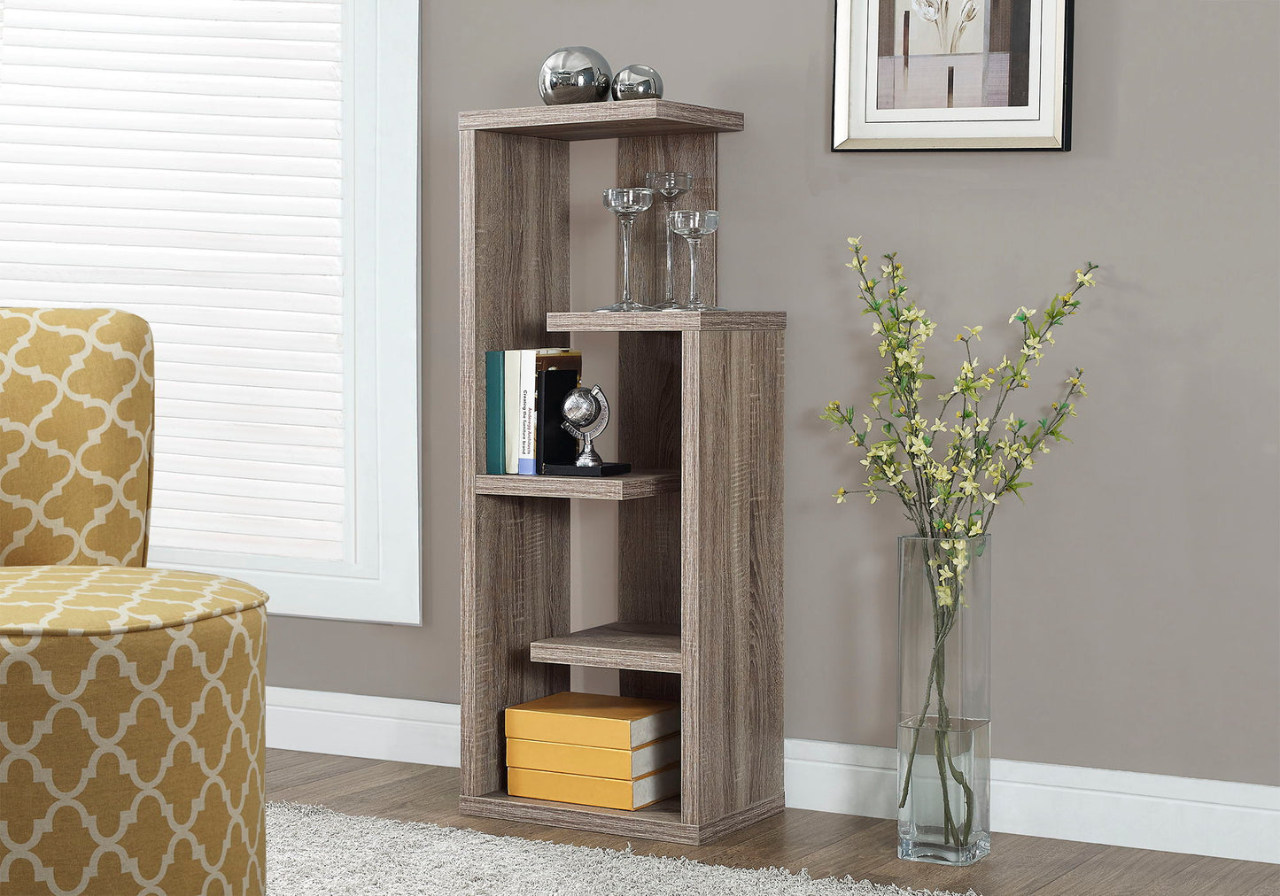 Bookshelf, Bookcase, Etagere, 4 Tier, For Office, Contemporary & Modern - Taupe