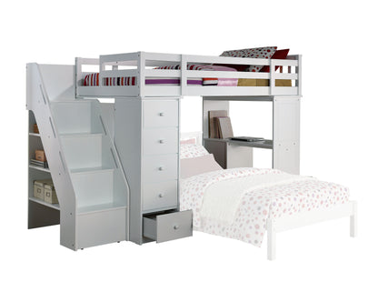 Freya - Twin Loft Bed With Storage (Not Including The Bottom Twin Bed) - White