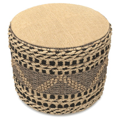 Stella - Round Woven Pouf - Natural / Black