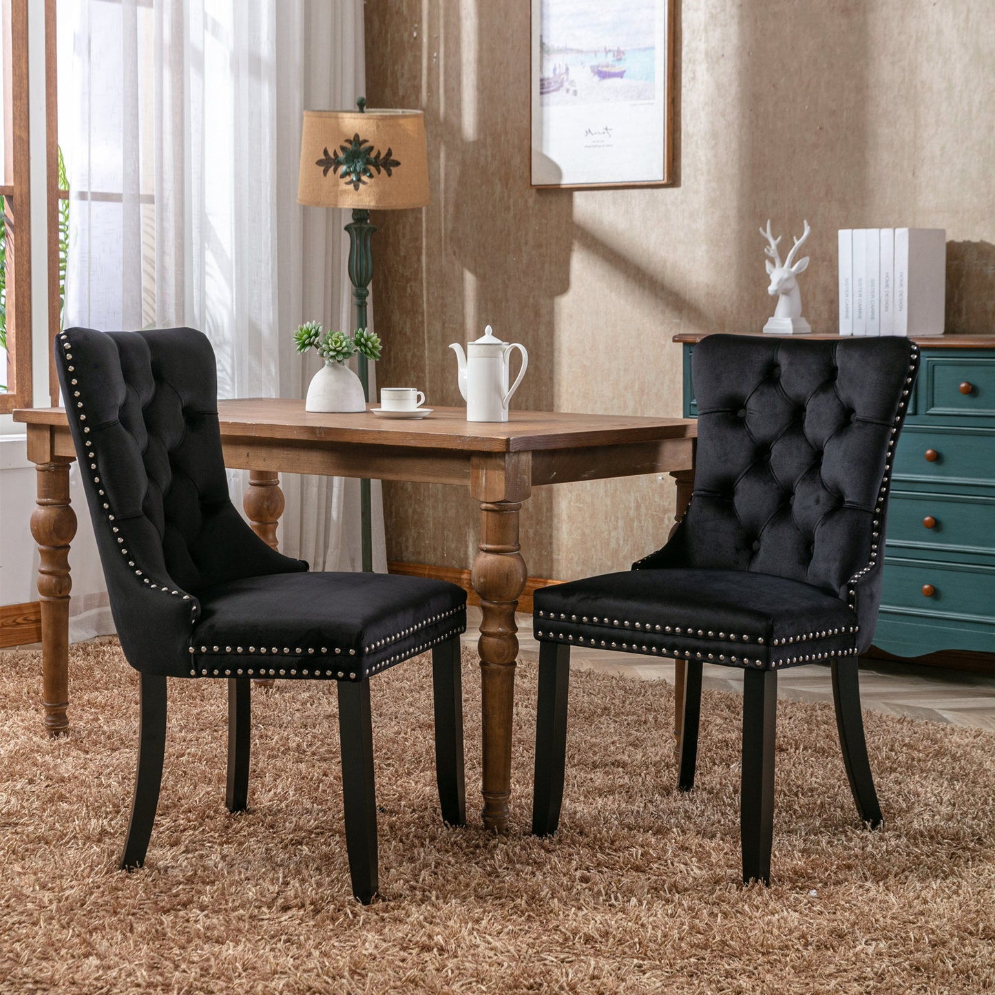 Nikki - Modern, High-End Tufted Solid Wood Contemporary Velvet Upholstered Dining Chair With Wood Legs Nailhead Trim (Set of 2)