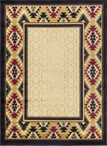 Tribes - 5'3" X 7'3" Polypropylene, Southwest Area Rug - Cream