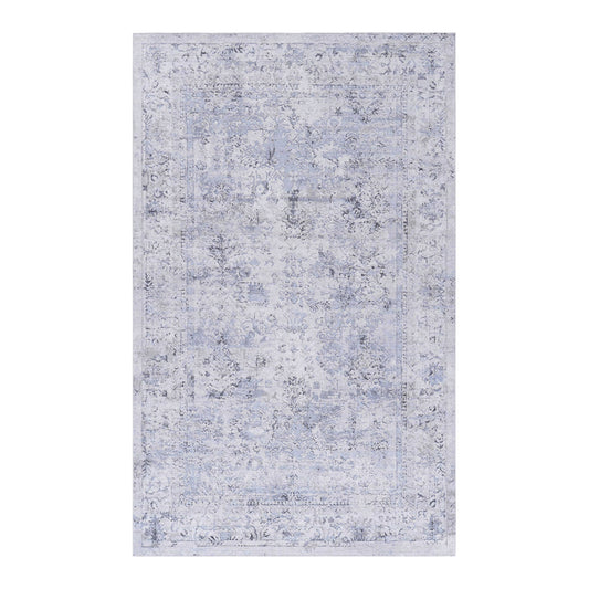 2' x 3' Machine Washable Area Rugs, Low-Pile, Non-Slip, Non-Shedding, Foldable, Kid & Pet Friendly - Blue / Cream